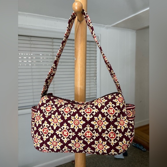 Vera Bradley Handbags - Vera Bradley Retired MEDALLION Small
Purse Handbag Zip Closure Maroon
Gold